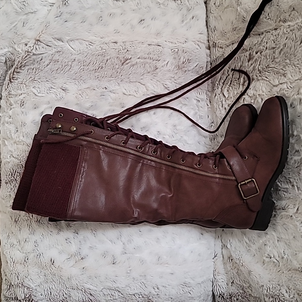 Burgundy JustFab lace-up boots